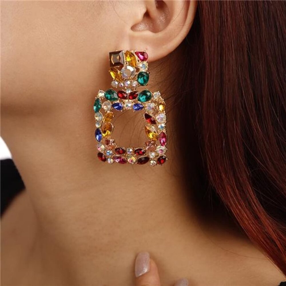 Crystal Square Dangle Statement Earrings Geometri… - image 2